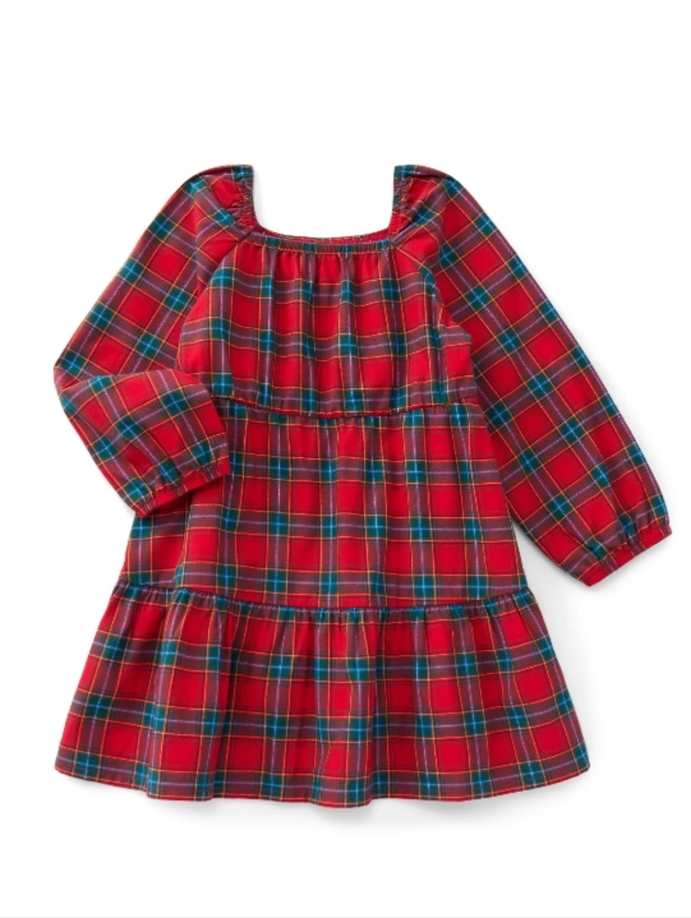 Plaid 100% Cotton Red Green Plaid Tiered Dress Size 4 Toddler